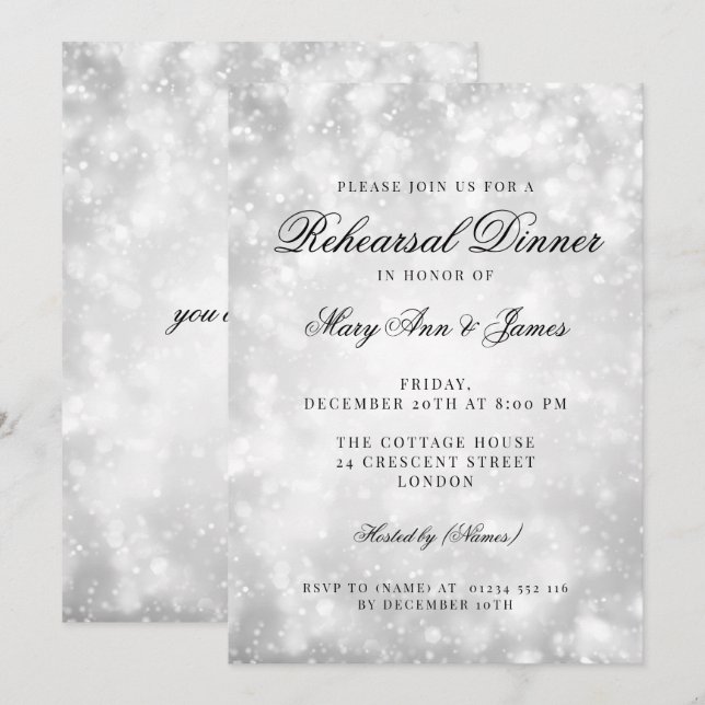 Invitation Soirée Champagne Bokeh Dîner de répétition élégant (Devant / Derrière)
