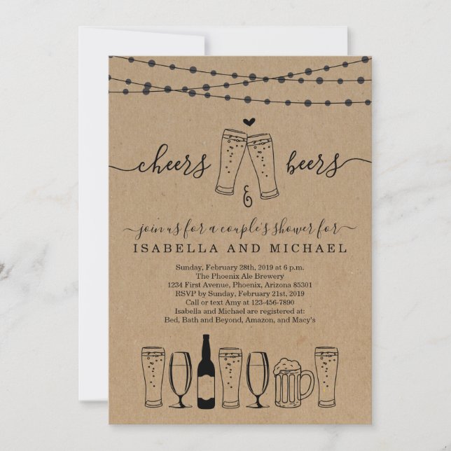 Invitation Soirée Cheers & Beer Couple's Douche / Dîner de ré (Devant)