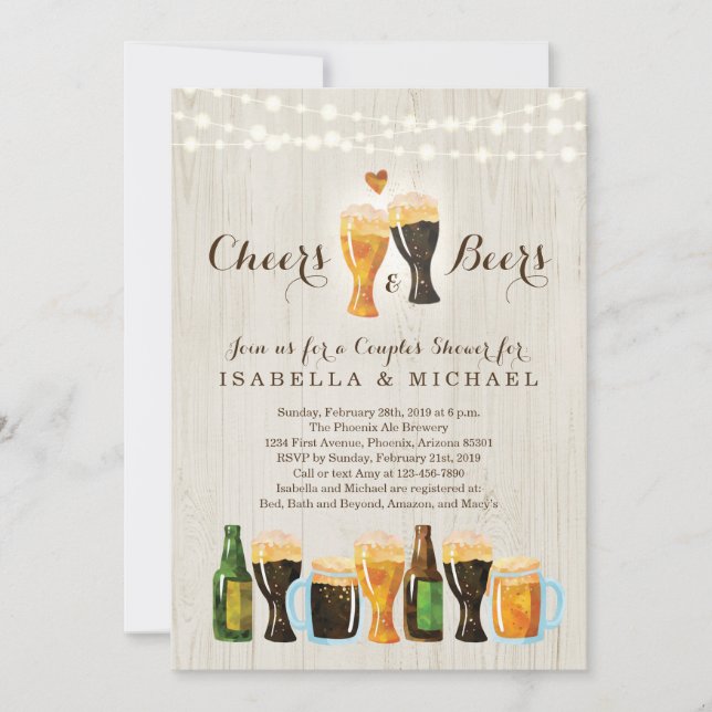 Invitation Soirée Cheers & Beer Couple's Douche / Dîner de ré (Devant)