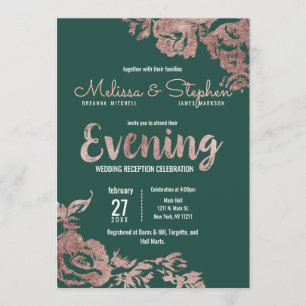 Invitation Soirée Chic Emerald Green Rose Gold Floral