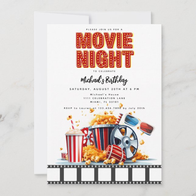 Invitation Soirée cinéma Anniversaire Fête de cinéma Invitati (Devant)