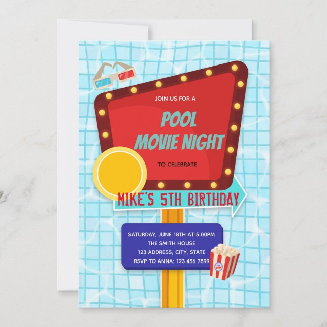 Invitation Soirée cinéma au bord de la piscine (Devant)