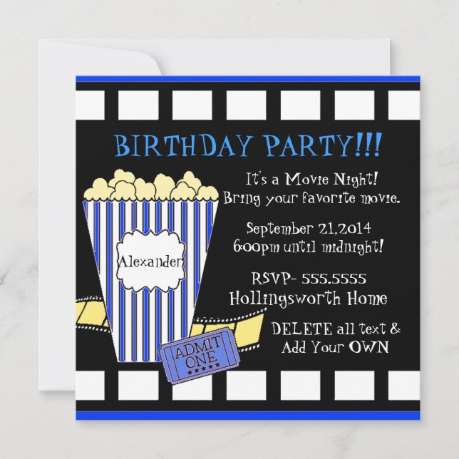 Invitation Soirée cinéma avec la bande de maïs éclaté et de (Devant)