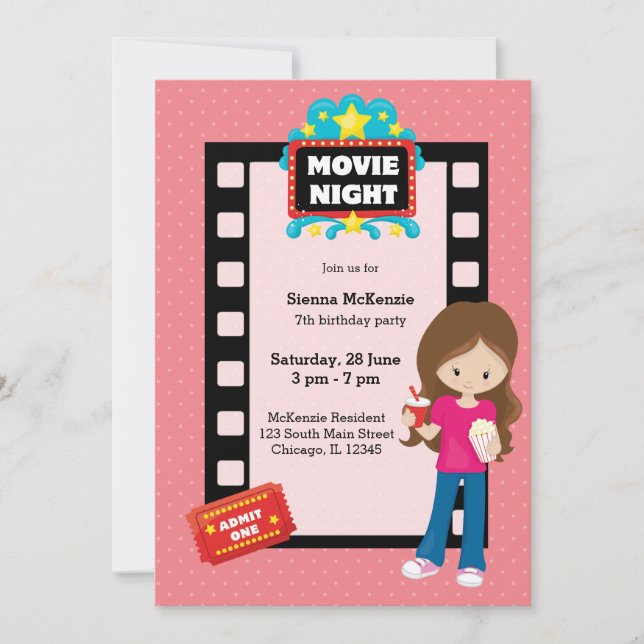 Invitation Soirée cinéma * choisir la couleur arrière - plan (Devant)