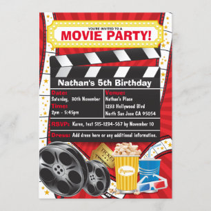 Invitation Soirée Cinéma Clap d'Anniversaire Hollywood