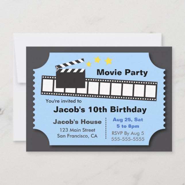 Invitation Soirée cinéma, fête d'anniversaire (Devant)
