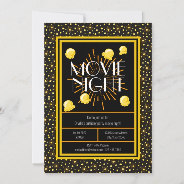 Invitation Soirée cinéma fête d'anniversaire - Firework Popco (Devant)