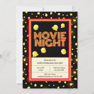 Invitation Soirée cinéma fête d'anniversaire - Marquee Popcor