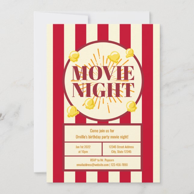 Invitation Soirée cinéma fête d'anniversaire - Sac à Popcorn  (Devant)