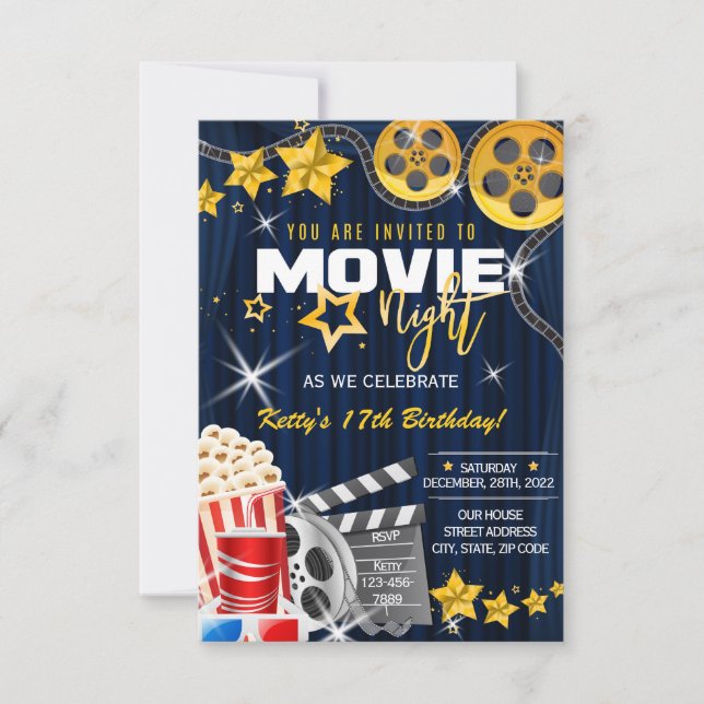 Invitation Soirée cinéma invitation, fête d'anniversaire ciné (Devant)