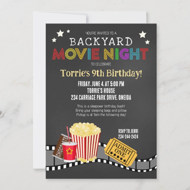 Invitation Soirée cinéma jardin Anniversaire (Devant)