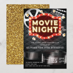 Invitation Soirée cinéma Luxe Parties scintillant Or