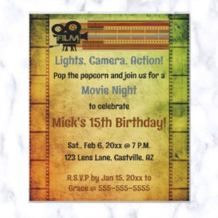 Invitation Soirée cinéma modifiable fête d'anniversaire