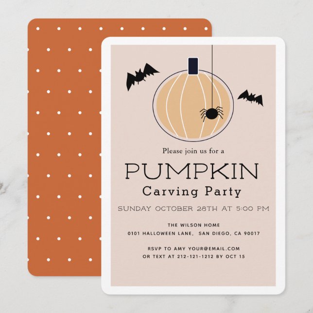 Invitation Soirée citrouille de carotte Halloween Beige moder (Devant / Derrière)
