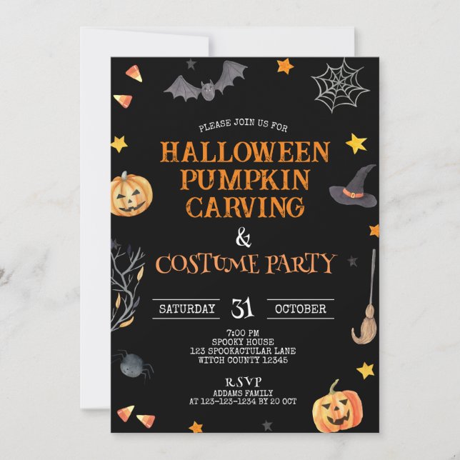Invitation Soirée Citrouille de Halloween Cute Carving & Cost (Devant)