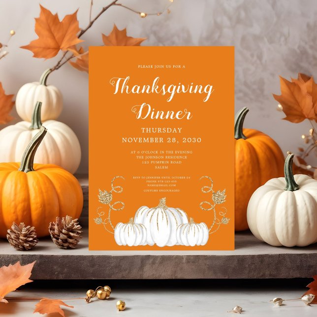 Invitation Soirée Citrouille Orange Thanksgiving (Cute Pumpkin Orange Thanksgiving Dinner Party Invitation)