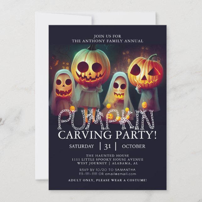Invitation Soirée Citrouille simple Halloween Éffrayant Inv (Devant)