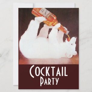 Invitation SOIRÉE COCKTAIL AVEC OURS POLAIRE, blanc marron ro