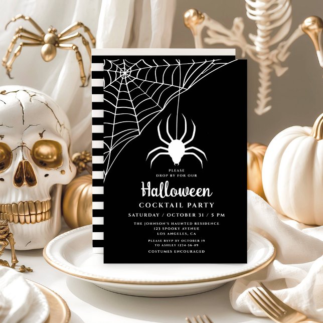 Invitation Soirée Cocktail de l'Araignée Noire mignonne Hallo (Cute Black Spider Halloween Cocktail Party Invitation)