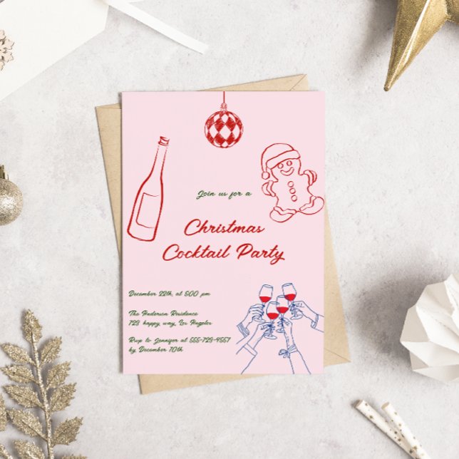 Invitation Soirée Cocktail de Noël Élégante à main rose (Créateur téléchargé)