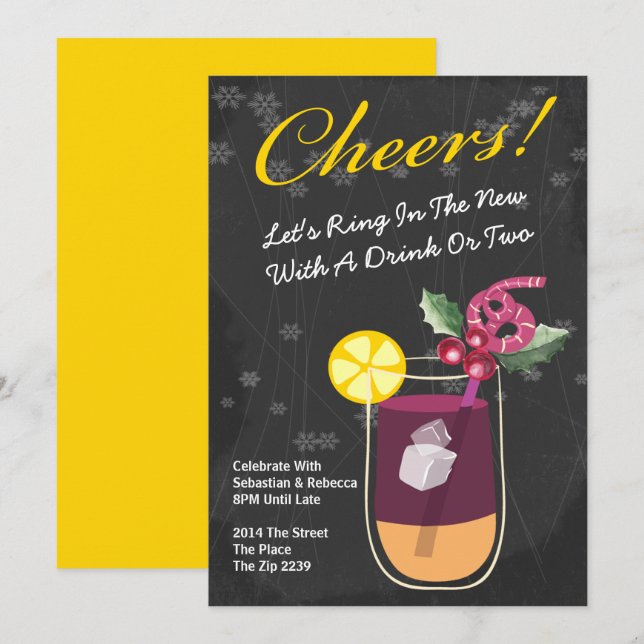 Invitation Soirée Cocktail du Nouvel An Fête Personnalisée (Devant / Derrière)