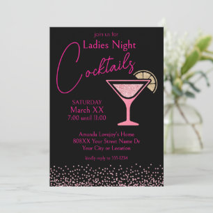 Invitation Soirée Cocktail entre Dames avec Paillettes Roses 