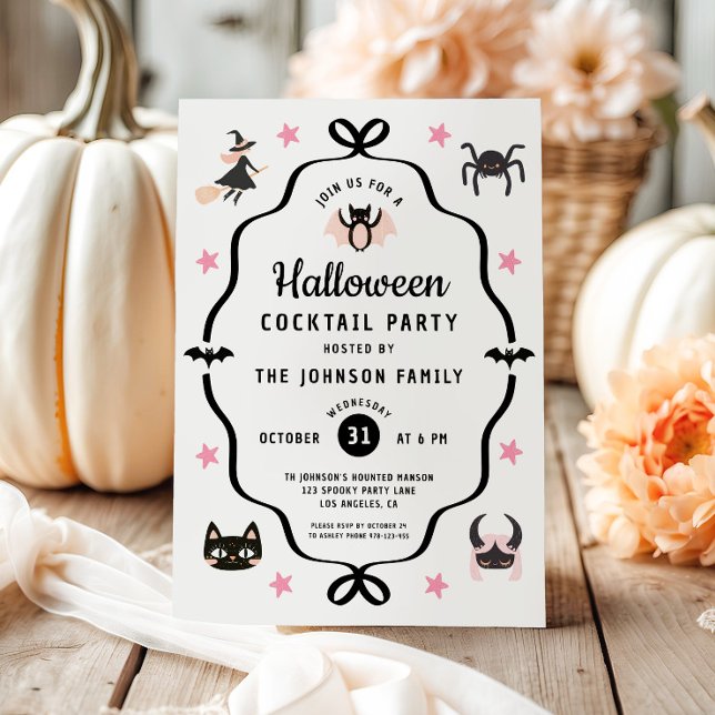 Invitation Soirée Cocktail Halloween Coquette (Cute Coquette Halloween Cocktail Party Invitation)