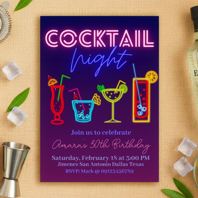 Invitation Soirée Cocktail - Neon Drink (Cocktail Night - Neon Drink Invitation)