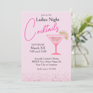 Invitation Soirée Cocktail pour Dames Paillettes Roses et Or