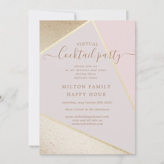 Invitation soirée cocktail virtuel or et parties scintillant  (Devant)