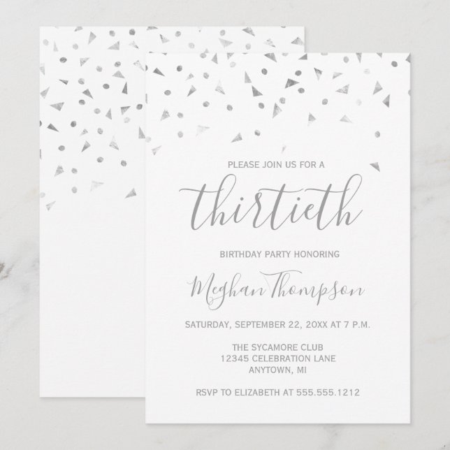 Invitation Soirée Confetti 30e anniversaire (Devant / Derrière)