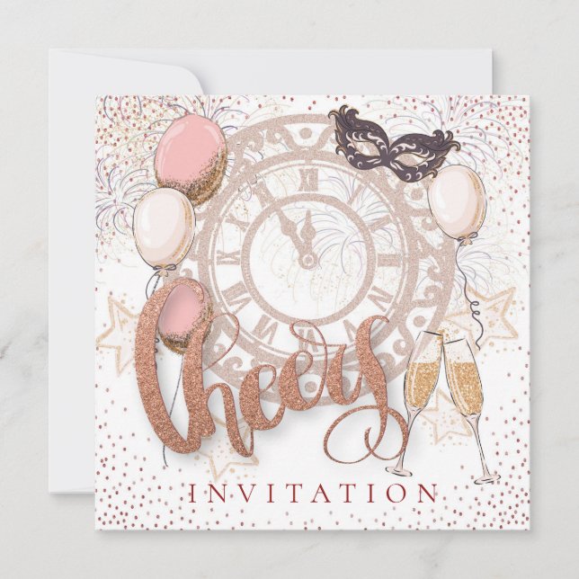 Invitation Soirée ConfettI à la fête du Nouvel An (Devant)