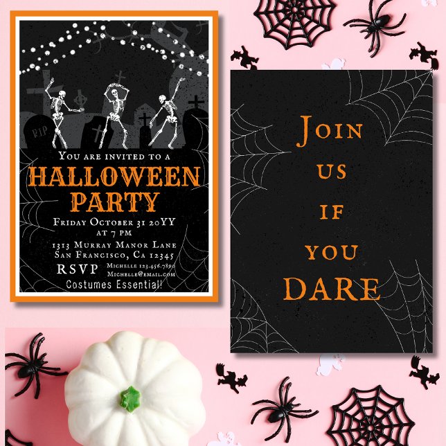 Invitation Soirée Costume de cimetière Halloween Skeletons (Créateur téléchargé)