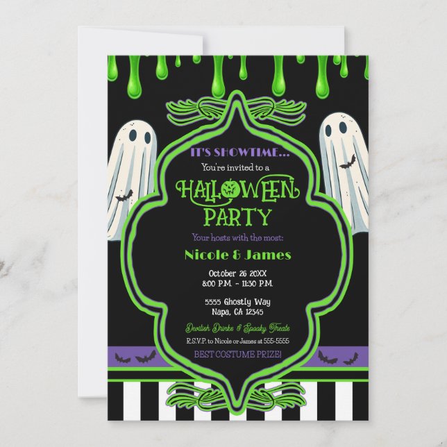 Invitation Soirée Costume d'Halloween Slime Vert (Devant)