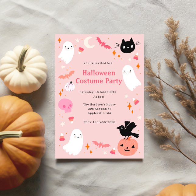 Invitation Soirée Costume Halloween rose (Créateur téléchargé)