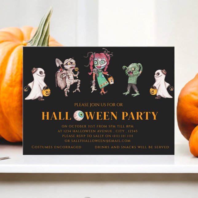 Invitation Soirée costumée d'anniversaire d'Halloween (fun cute halloween party invitation )