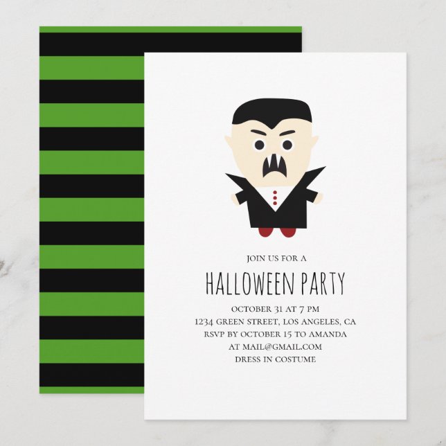 Invitation Soirée costumée de vampire d'Halloween. Dracula ef (Devant / Derrière)