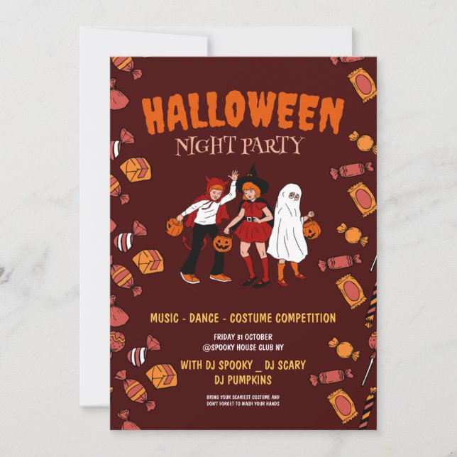Invitation Soirée costumée d'Halloween, Nuit d'Halloween (Devant)