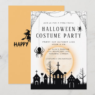 Invitation Soirée costumée d'Halloween orange et noire pour a