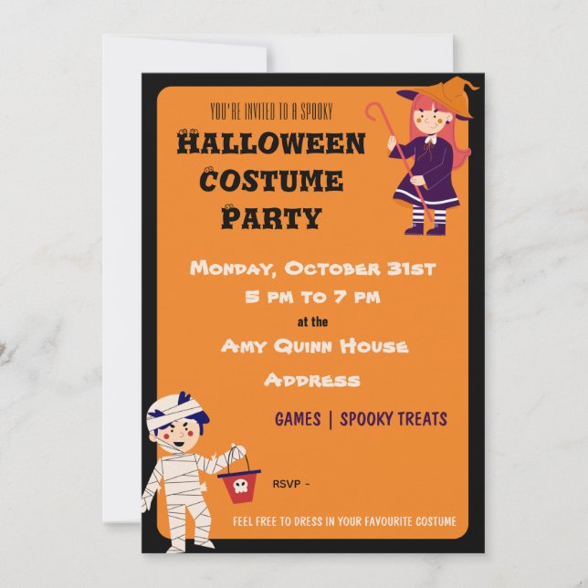 Invitation Soirée costumée d'Halloween pour enfants (Devant)