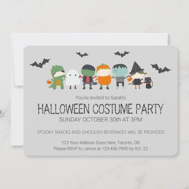 Invitation Soirée costumée d'Halloween pour les enfants migno (Devant)