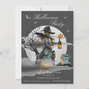Invitation Soirée costumée en sorcière d'Halloween
