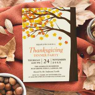 Invitation Soirée d'Action de grâce Feuilles d'érable arbre d