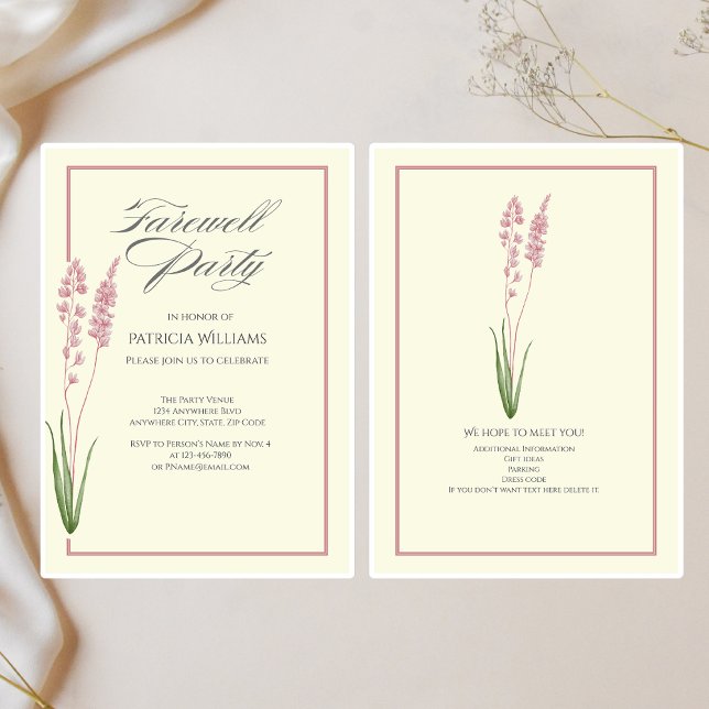 Invitation Soirée d'adieu Fleur sauvage de Pastel pour femmes (Créateur téléchargé)
