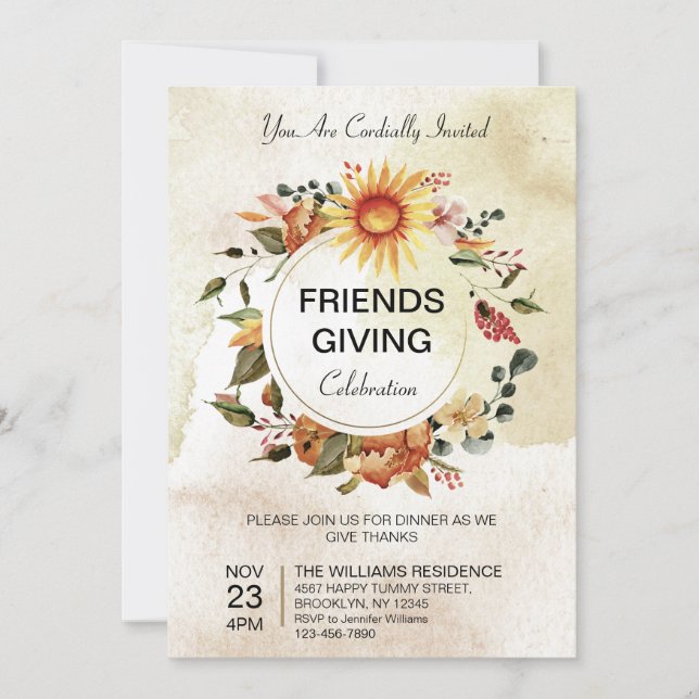 Invitation Soirée d'Amabilité Thanksgiving Tournesol d'automn (Devant)