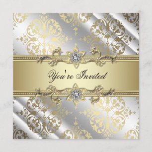 Invitation Soirée damassé or argent