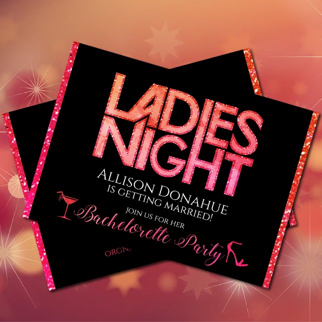 Invitation Soirée Dames (Ladies Night Bachelorette party with bright pink and orange coloring)