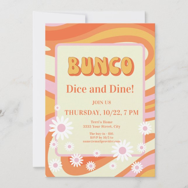 Invitation Soirée Dames Bunco Florale Rose et Orange (Devant)