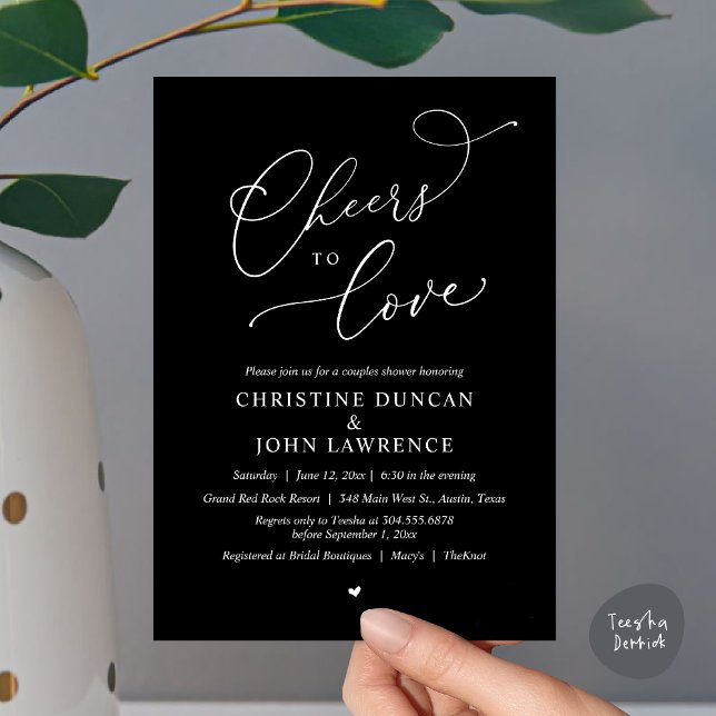 Invitation Soirée d'amour, Soirée Romantique Couples Douche (Cheers to love, Romantic Couples Shower Modern Party Winery Invitation Card, PDF, Summer White Black)