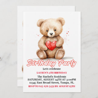 Invitation Soirée d'anniversaire à l'ours en peluche